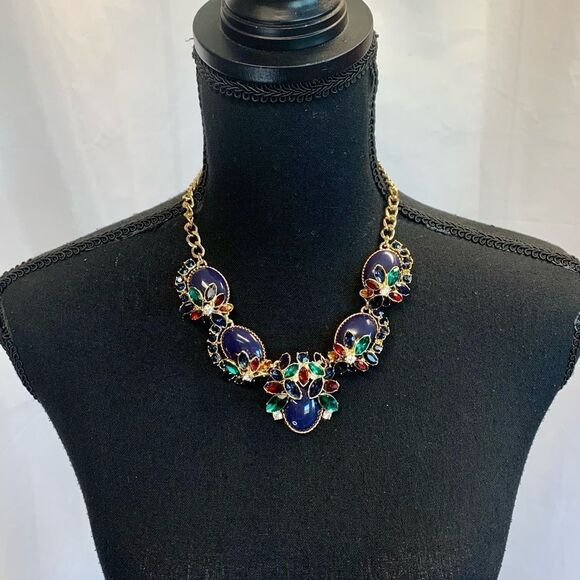 Talbots multicoloured gem jewelled rhinestone chunky statement necklace - Picture 12 of 12